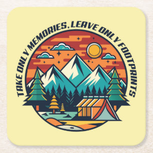 Take Only Memories, Leave Only Footprints Camping Square Paper Coaster
