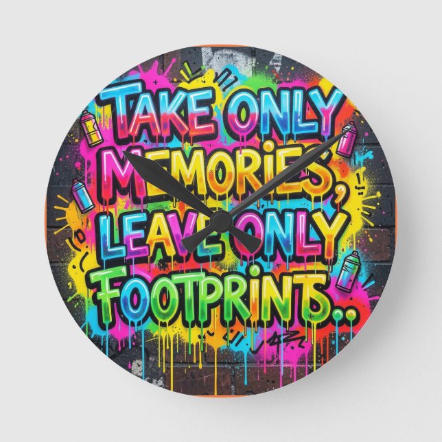 Take Only Memories Leave Only Footprints Graffiti  Round Clock (Front)