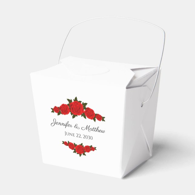 Take Out Style Wedding Favour Boxes with Red Roses (Front Side)