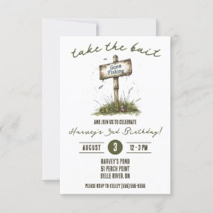 Take the Bait, Fishing Themed Birthday Party Invitation
