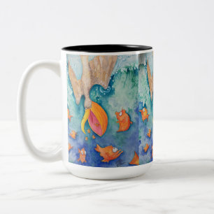 "Take the plunge!" Pelican & Fish Art Two-Tone Coffee Mug