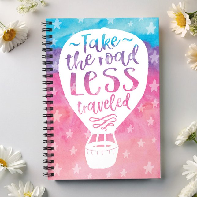 Take the Road Less Travelled Watercolor Quote Notebook (An optimistic and motivational message for all you great thinkers.)