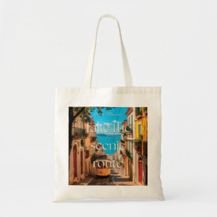 Take The Scenic Route Lisbon Tram Illustration Tote Bag