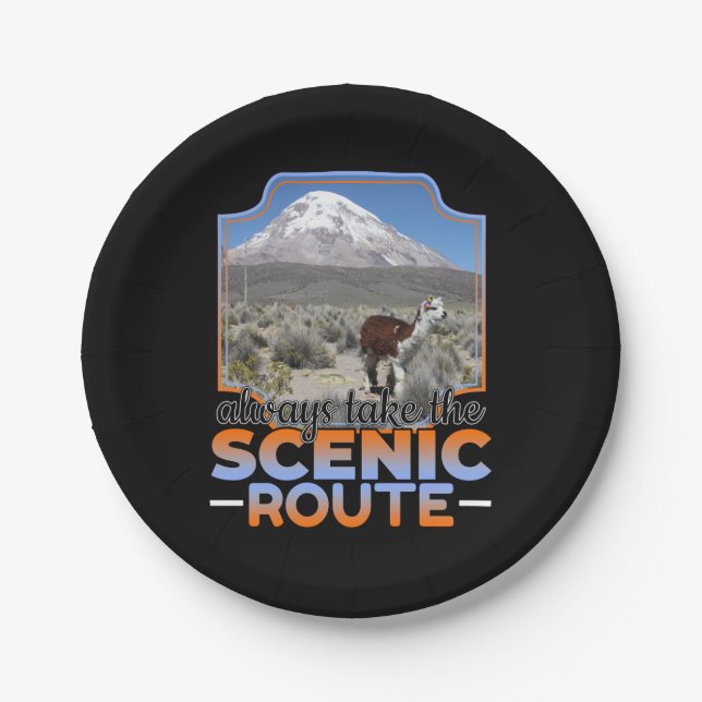 Take the Scenic Route - Llama Adventurer Paper Plate (Front)
