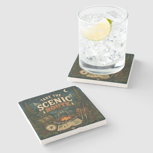 Take The Scenic Route Stone Coaster (Side)