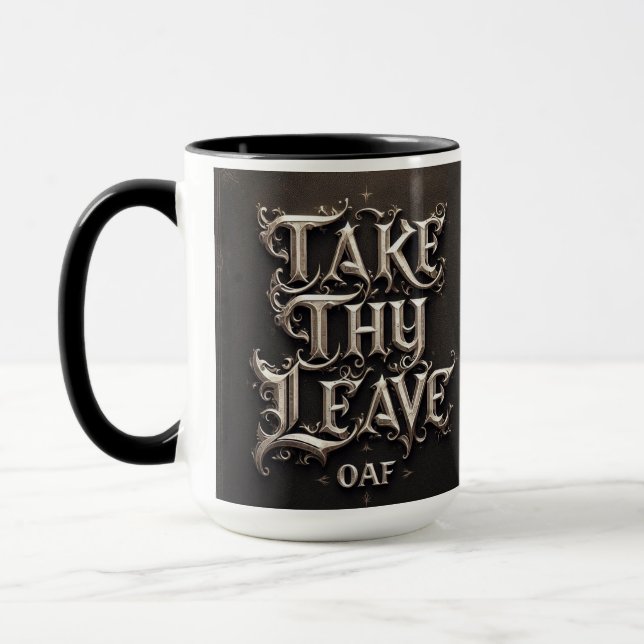‘Take Thy Leave, Oaf’ Mediaeval Coffee Mug Cup (Left)