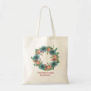 Take Time Burgundy Spring Blossom Wreath Tote Bag