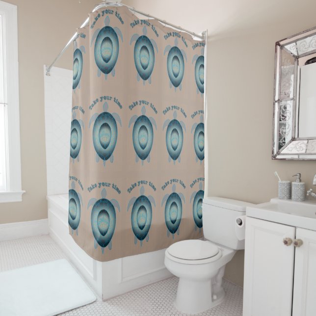 Take your time turtle motivational quote shower curtain (In Situ)