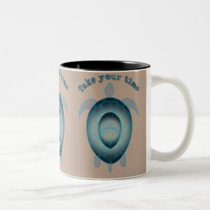 Take your time turtle motivational quote Two-Tone coffee mug