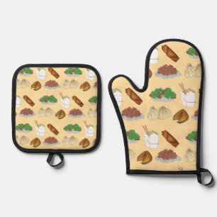 Takeaway Chinese Restaurant Takeout Food Cuisine Oven Mitt & Pot Holder Set
