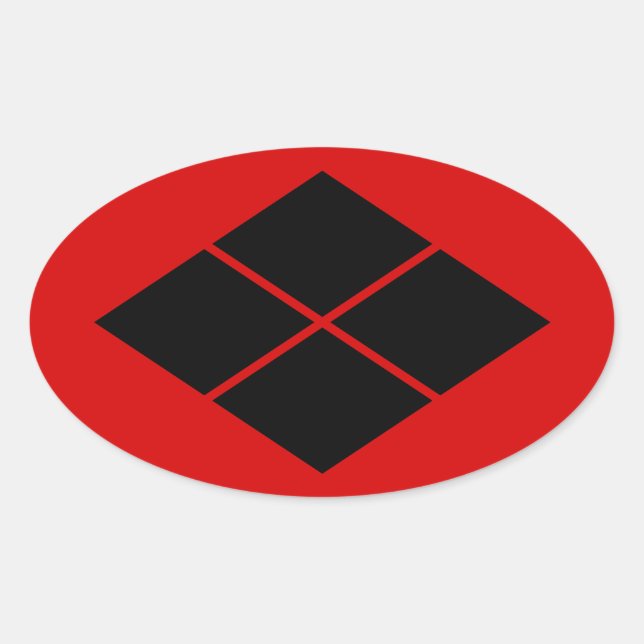 Takeda kamon Japanese samurai clan black on red Oval Sticker (Front)
