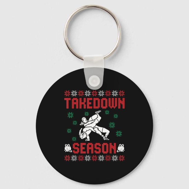 Takedown Season Girls Wrestling Ugly Sweater Chris Key Ring (Front)