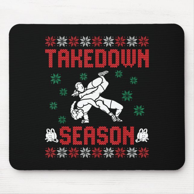 Takedown Season Girls Wrestling Ugly Sweater Chris Mouse Mat (Front)