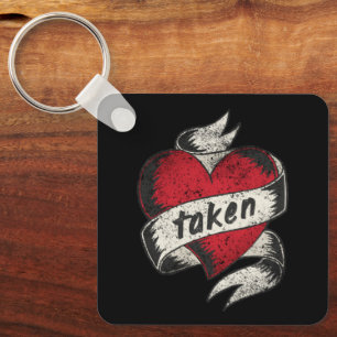 Taken And In Love Vintage Tattoo Heart Engagement Key Ring