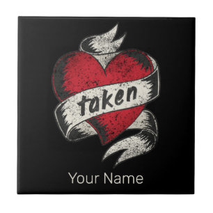 Taken And In Love Vintage Tattoo Heart Engagement Tile