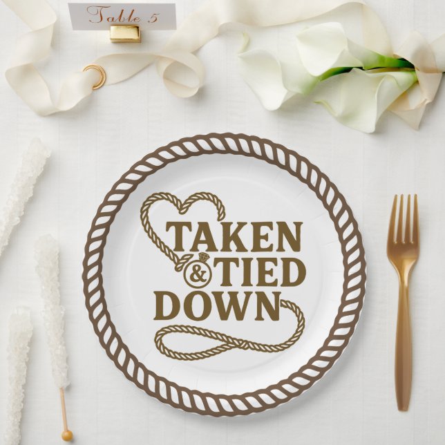 Taken & Tied Down Country Western Bachelorette  Paper Plate (Wedding)
