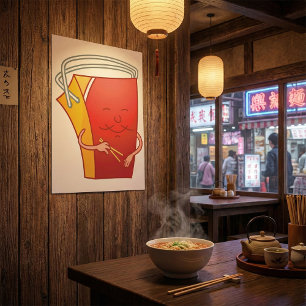 Takeout Box with Chopsticks Funny Asian Food Poster