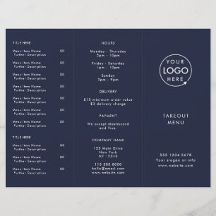 Takeout Restaurant   Navy Blue Logo Takeaway Menu
