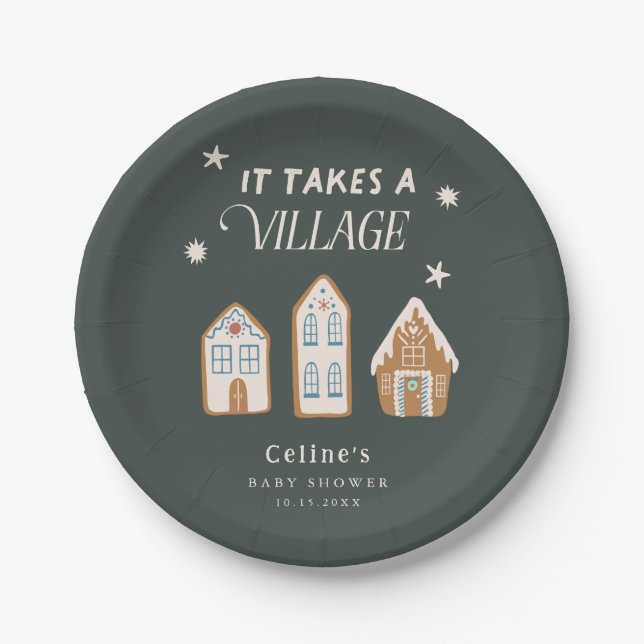 Takes a Village Boy Winter Baby Shower  Paper Plate (Front)