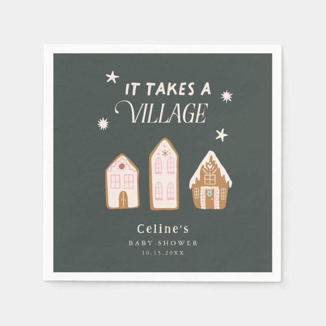 Takes A Village Gingerbread House Girl Baby Shower Napkin (Front)