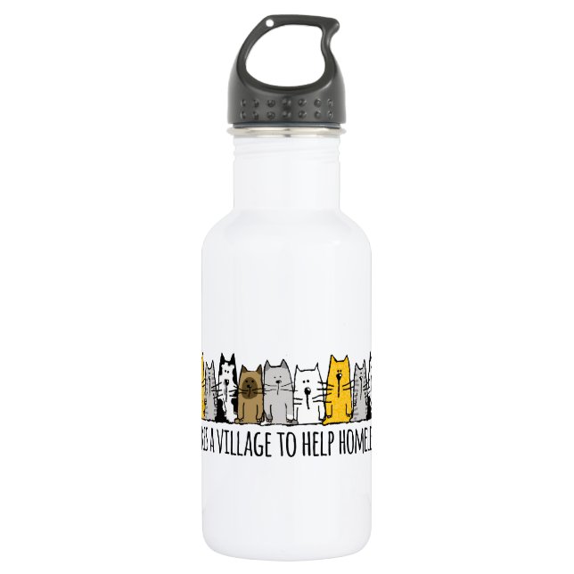 Takes a Village Help Homeless Cats 532 Ml Water Bottle (Front)