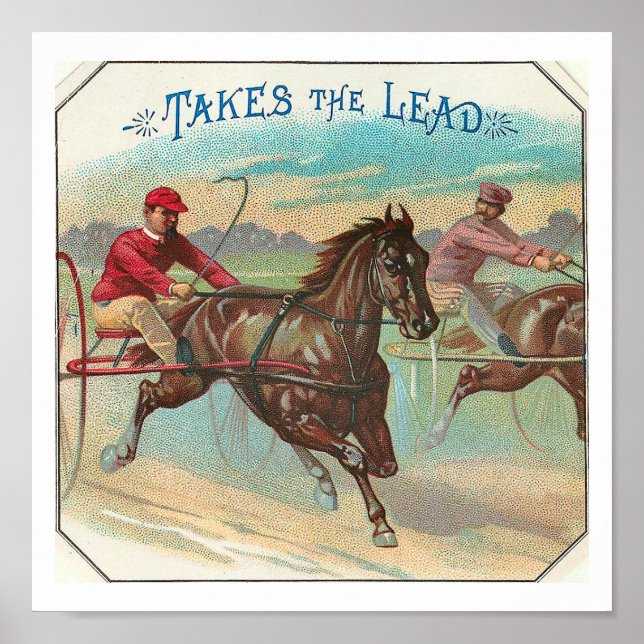 Takes The Lead Vintage Horse Racing Poster (Front)