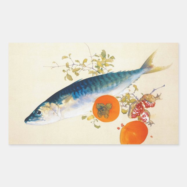 Takeuchi Seiho - Autumn Fattens Fish and Ripens Rectangular Sticker (Front)