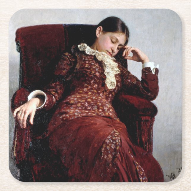 Taking a rest, Ilya Repin Square Paper Coaster (Front)