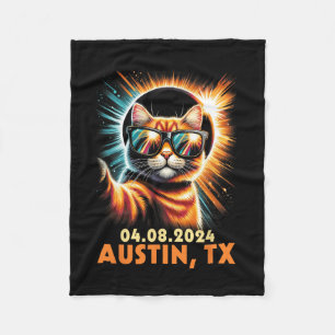 Taking A Selfie Total Solar Eclipse 2024 Austin Te Fleece Blanket