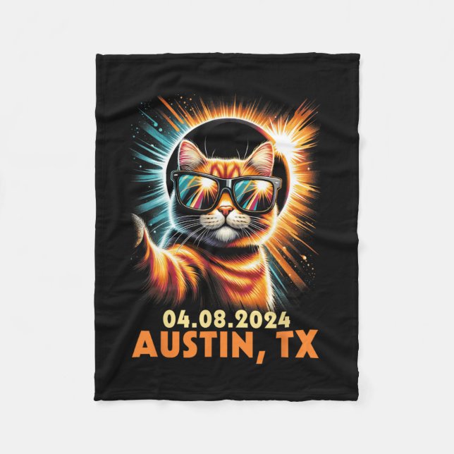 Taking A Selfie Total Solar Eclipse 2024 Austin Te Fleece Blanket (Front)