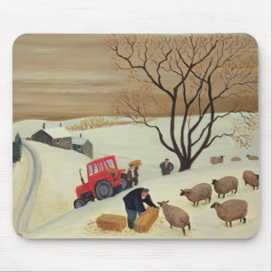 Taking Hay to the Sheep by Tractor Mouse Mat