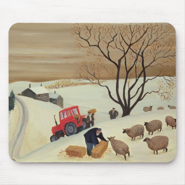 Taking Hay to the Sheep by Tractor Mouse Mat (Front)