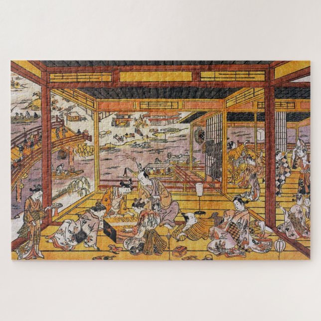 Taking the Evening Cool by Ryōgoku Bridge  Jigsaw Puzzle (Horizontal)