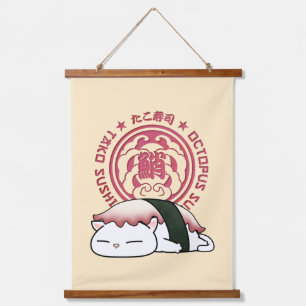 Tako Octopus Sushi Cat Hanging Tapestry