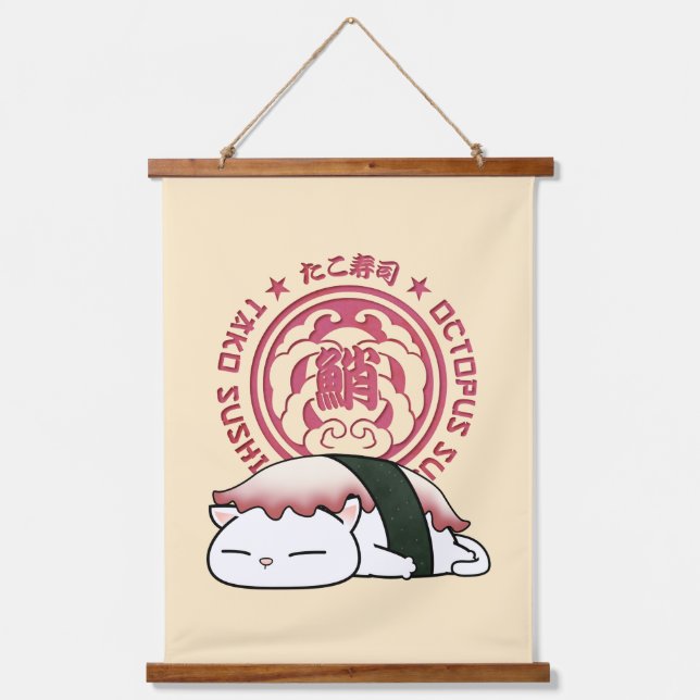 Tako Octopus Sushi Cat Hanging Tapestry (Front)