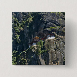 Taktsang Monastery on the cliff, Paro, Bhutan 15 Cm Square Badge