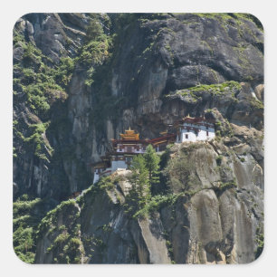 Taktsang Monastery on the cliff, Paro, Bhutan Square Sticker