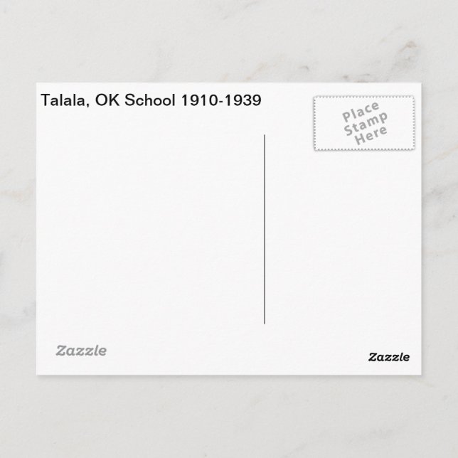 Talala, OK School 1910-1939 Postcard (Back)