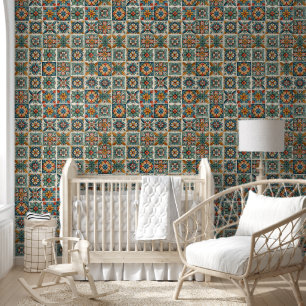Talavara Tile Patterned Wallpaper in Sunset Colour