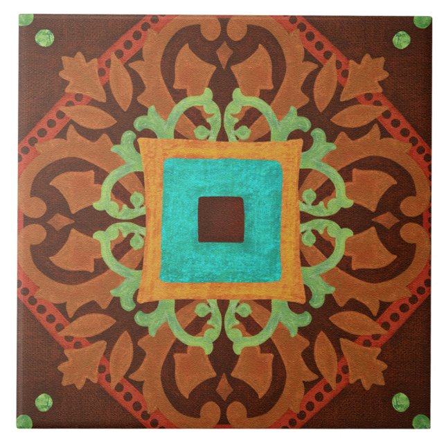 Talavera 08 Rust Blue Brown Mediterranean Geo Tile (Front)