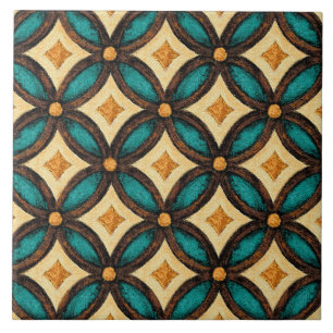 Talavera 18 Teal Brown Ivory Mediterranean Lattice Tile