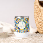 Talavera azulejo blue bridesmaids gifts monogram<br><div class="desc">Blue and brown colourful vintage Mexican talavera azulejo tiles personalised printed wine tumblers bridesmaids gifts bridal party favours monogramed customised tumblers gifts for her Christmas gifts for mum</div>