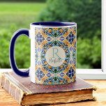 Talavera azulejo blue bridesmaids gifts monogram mug<br><div class="desc">Blue and brown colourful vintage Mexican talavera azulejo tiles personalised printed coffee mugs bridesmaids gifts bridal party favours monogramed customised coffee mugs gifts for her Christmas gifts for mum teacher appreciation gifts</div>