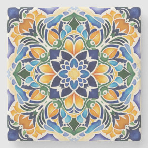 Talavera azulejo blue tile  favors vintage Mexican Stone Coaster