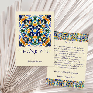 Talavera azulejo blue tile vintage Mexican wedding Thank You Card