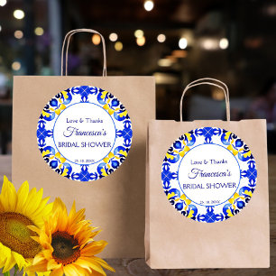 Talavera azulejo blue tiles bridal shower favour classic round sticker