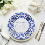 Talavera azulejo blue tiles Mexican bridal shower Paper Plate<br><div class="desc">Talavera azulejo blue tiles vintage Mexican bridal shower monogram printed paper plates template,  Mediterranean blue tile pattern Maiolica blue tiles Greek tiles pattern bridal shower plates personalised bridal shower tableware table decor</div>