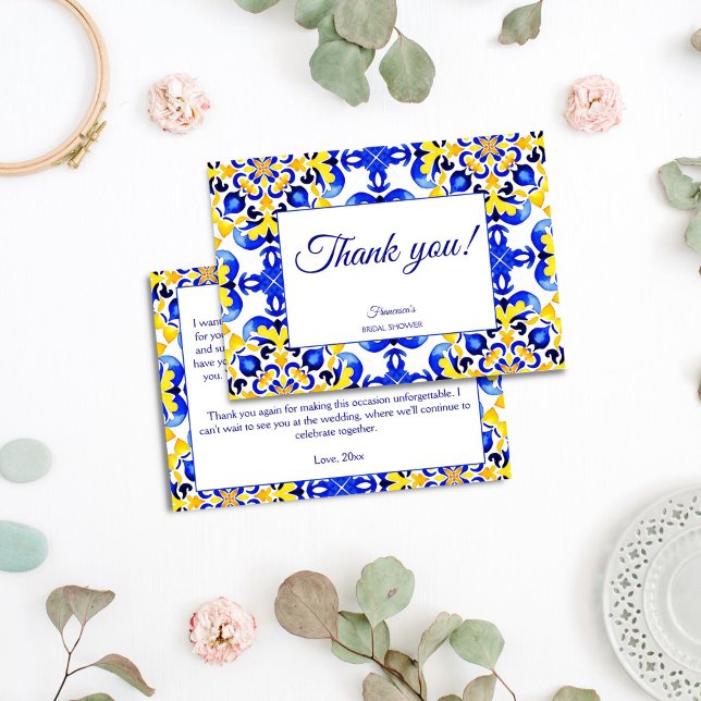 Talavera azulejo blue tiles Mexican bridal shower Thank You Card (Talavera azulejo blue tiles Mexican bridal shower Thank You Card)