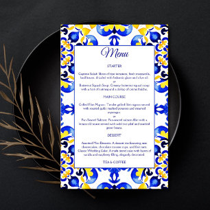 Talavera azulejo Mediterranean blue tiles menu
