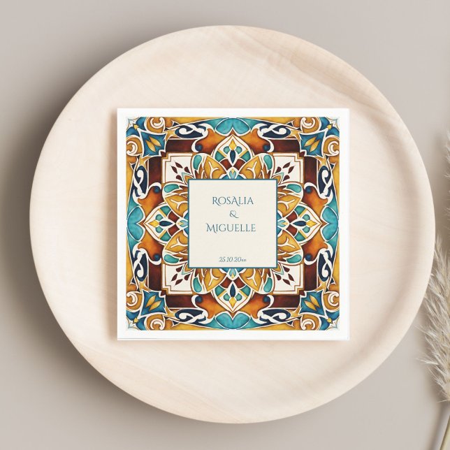 Talavera azulejo tile vintage Mexican wedding Napkin (Talavera azulejo tiles vintage Mexican wedding personalized printed Napkins customized table decor)